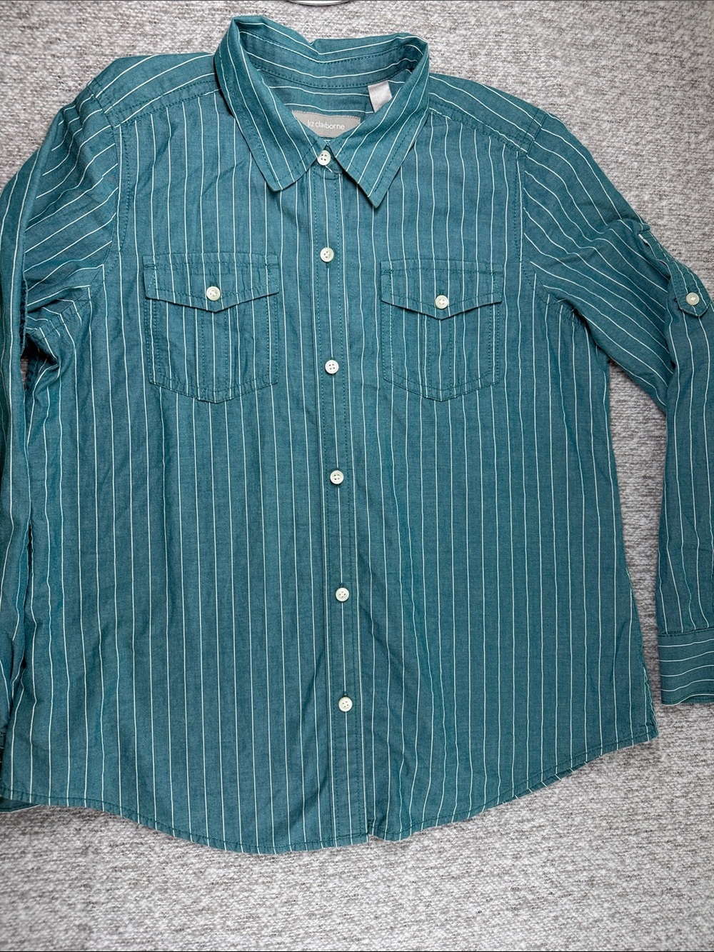Liz Claiborne Teal Striped Button-Up Shirt Size XL Long Sleeve Roll Up